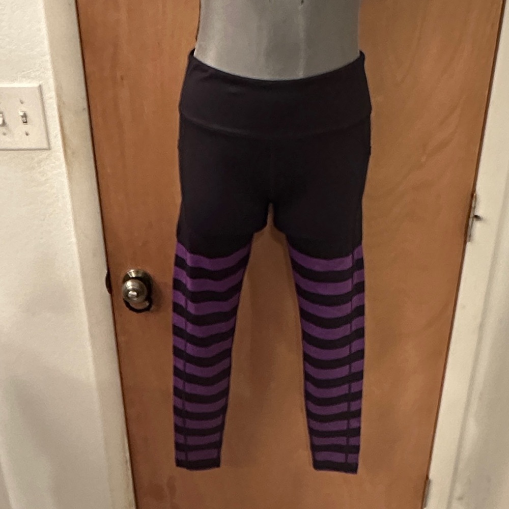 Constantly Varied Gear Black and Purple Striped Leggings